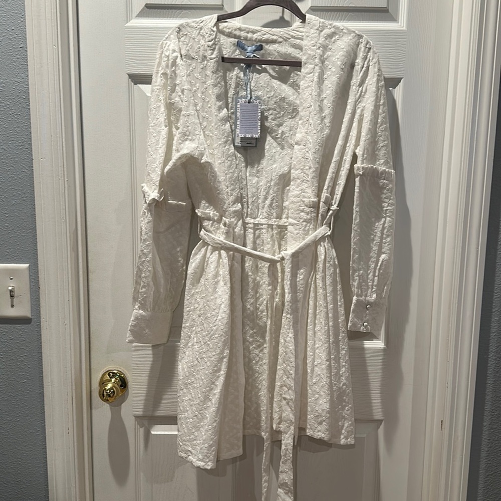 Antonio Milani white cotton eyelet swim coverup XL new